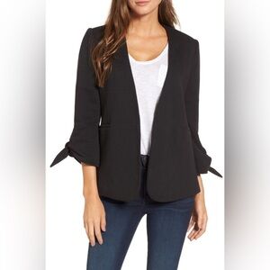 Olivia Moon Tie Sleeve Knit Blazer in black NWT